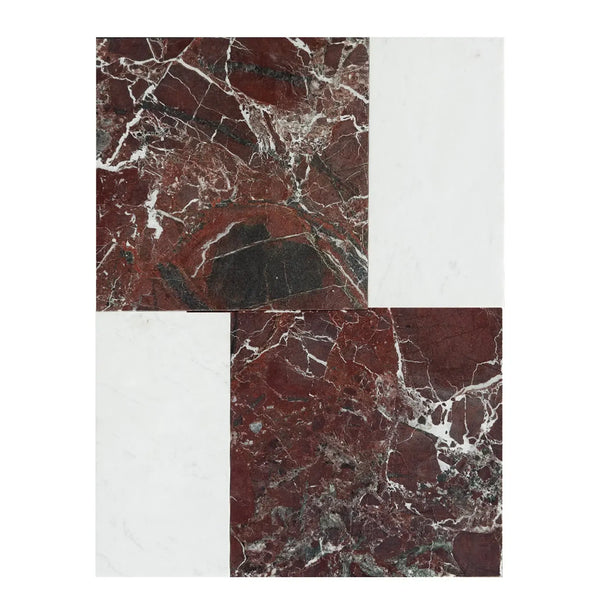 Red and white marble tile pattern of Modena in Rosso Levanto and Carrara White set