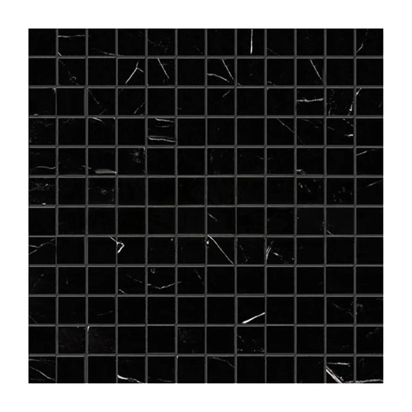 Black mosaic tile sheet of Nero Marquina Black 1X1 Marble, polished or honed finish