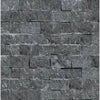 Gray stacked stone wall featuring Nero Marquina Black 1X2 Brick Marble Mosaic Split-Faced