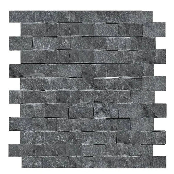 Gray stacked stone tile from Nero Marquina Black 1X2 Brick Marble Mosaic Split-Faced