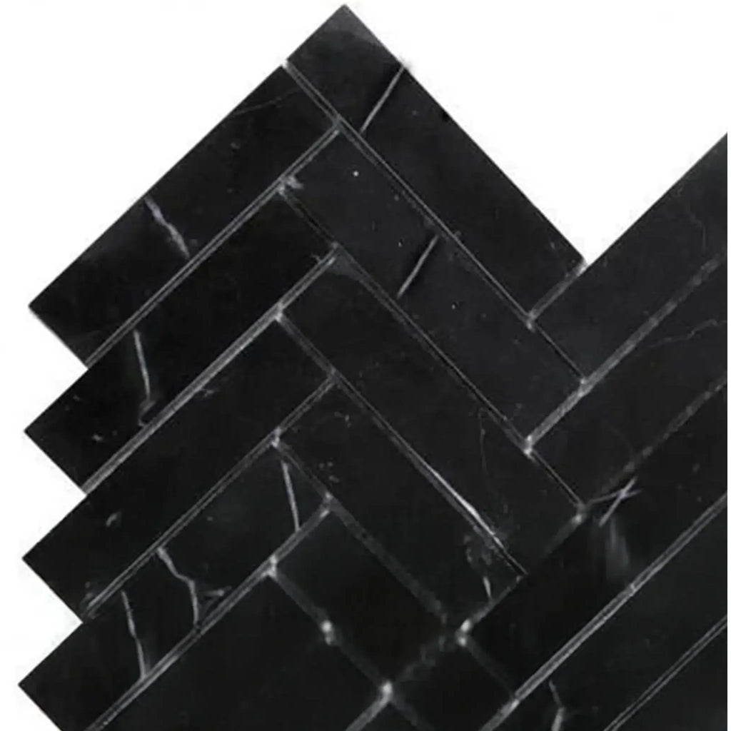 Black Herringbone Tile in Nero Marquina/Black 1X4 Marble Mosaic Polished or Honed