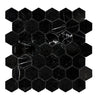 Black marble hexagon tiles in Nero Marquina/Black 2 inch polished mosaic design