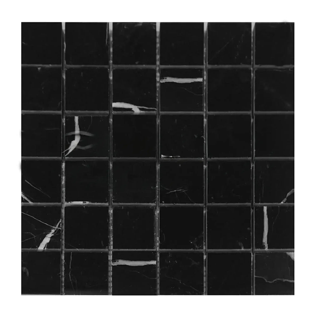 Black marble mosaic tile from Nero Marquina in polished or honed finish