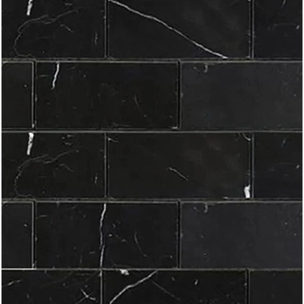 Black marble brick wall from Nero Marquina Black 2X4 Mosaic Polished or Honed