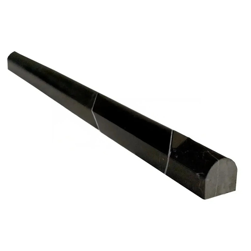 Black faceted semi-cylindrical rod from Nero Marquina Black 3/4X12 Bullnose Liner