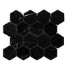 Black Marble Hexagon Tiles in Nero Marquina 3 Inch Polished or Honed Mosaic Design