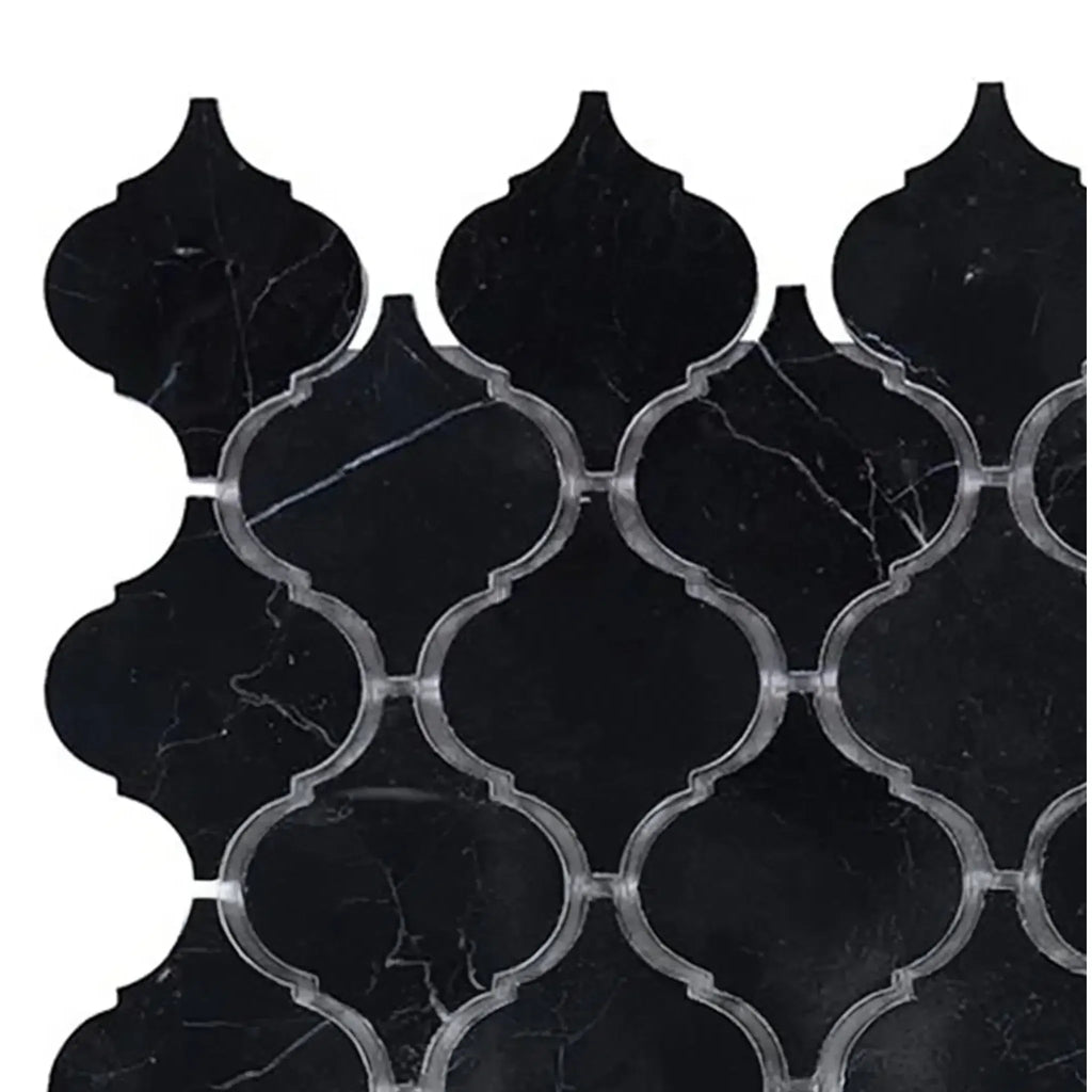 Black marble arabesque tile featuring Nero Marquina in polished or honed finish