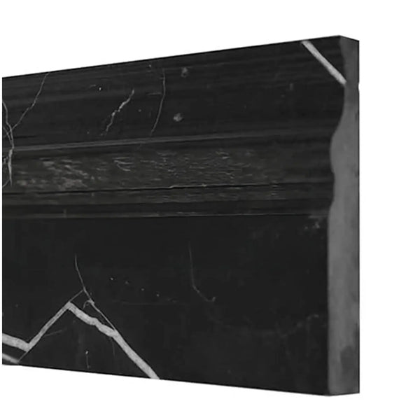 Black marble molding with white veining in Nero Marquina Baseboard Trim Polished or Honed