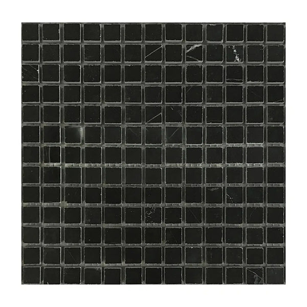 Black square mosaic tile from Nero Marquina Black 5/8X5/8 Marble Mosaic collection