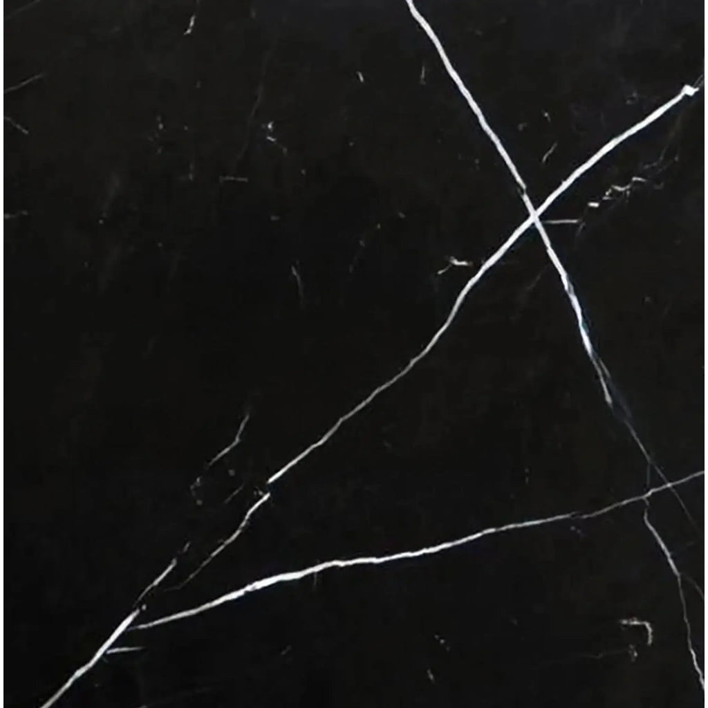 Elegant Nero Marquina Black Marble with white veins, available in 12X12 polished or honed