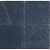 Four dark Nero Marquina Marble 12X12 Tumbled tiles showcasing elegant design