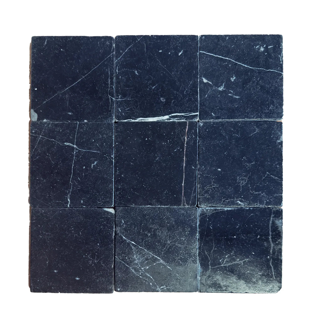 Nine black marble tiles of Nero Marquina Black Marble 4X4 Tumbled product