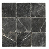 Nine square black marble tiles from Nero Marquina Black Marble 4X4 Tumbled collection