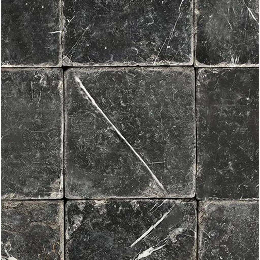 Nero Marquina Black Marble 6X6 Tumbled tile showcasing elegant black marble pattern