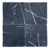 Four Nero Marquina Black Marble 6X6 Tumbled tiles in elegant design