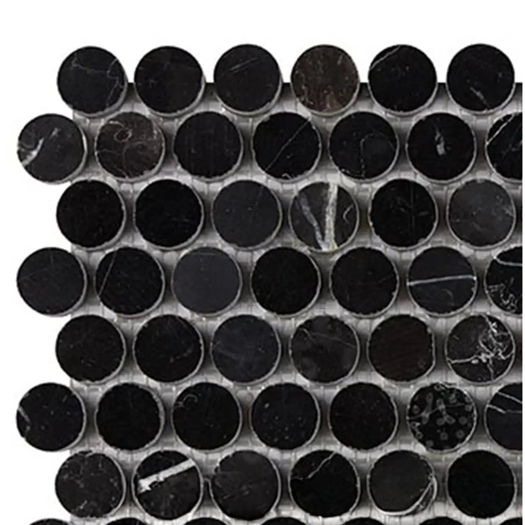 Black Penny Tile Sheet in Nero Marquina Black Penny-Round Marble Mosaic Design