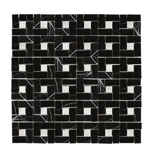 Black and white mosaic tile pattern of Nero Marquina with white dots marble