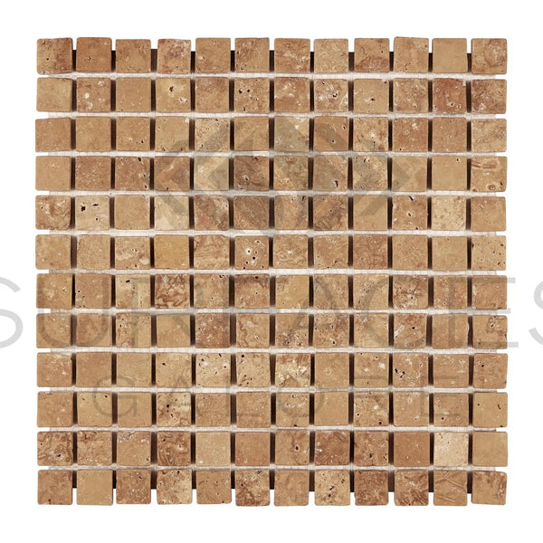 Noce Travertine 1X1 Mosaic Tumbled tile in square travertine design