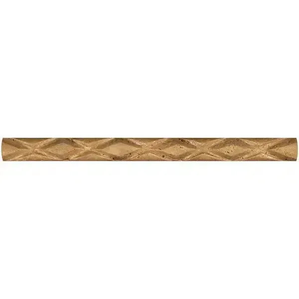 Textured gold-colored rod in Noce Travertine 1X12 Rope Liner Diamond Honed design