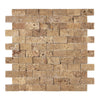 Noce Travertine 1X2 Brick Mosaic Split-Faced showcasing elegant brown tones and textures