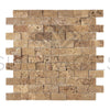 Noce Brown Travertine 1X2 Brick Mosaic Split-Faced tile showcasing intricate design