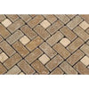 Herringbone brick pattern in Noce Travertine 1X2 Pinwheel Mosaic with Ivory Dots