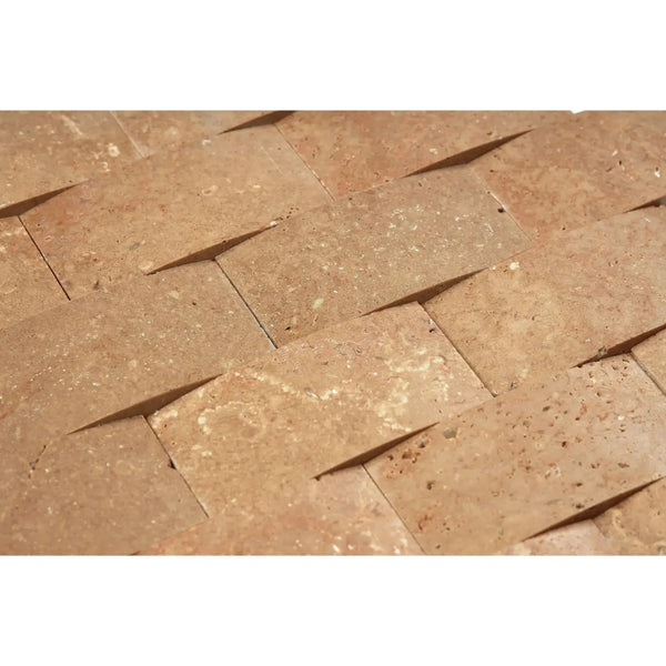 Textured travertine tile pattern in Noce Travertine 2X2 CNC-Arched Mosaic Honed