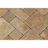 Tan and brown brick pattern in Noce Travertine mini-pattern mosaic tile design