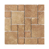 Tan travertine mosaic tile from Noce Travertine 3-pcs. mini-pattern tumbled collection