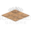 Diamond-patterned brown tile mosaic in Noce Travertine 3X6 Deep-Beveled design