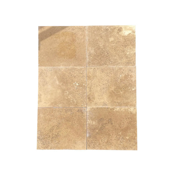 Beige Travertine tiles in Noce Brown 4 pcs Versailles Pattern Set, unfilled and brushed