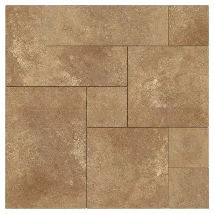 Tan travertine tile pattern in Noce Travertine 4 pcs Versailles French Pattern Set