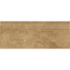 Beige travertine border tile on Noce Brown Travertine 5x12 baseboard trim honed