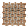 Woven brick and stone mosaic tile of Noce Travertine with ivory dots