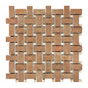 Interwoven brown and beige stone mosaic tile Noce Travertine with ivory dots