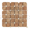 Noce Travertine Octagon Mosaic with Ivory Dots in a decorative tile pattern