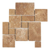 Noce Brown Travertine OPUS Mini-Pattern Interlocking Tumbled Mosaic Tile Design