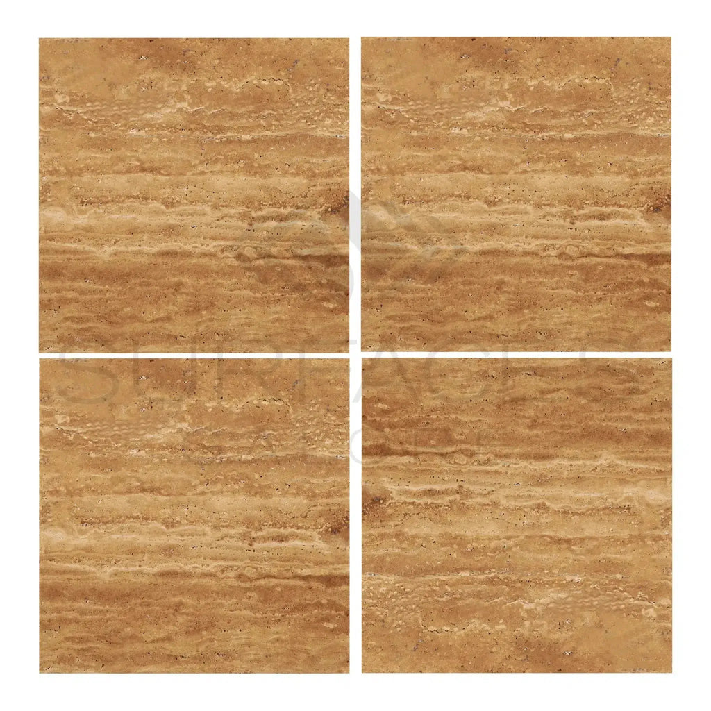 Four Noce Exotic 12X12 Vein-Cut Unfilled and Brushed Travertine Tiles