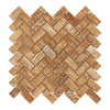 Herringbone pattern of Noce Exotic 1X2 Vein-Cut Polished Travertine mosaic tiles