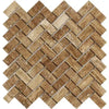 Herringbone pattern of Noce Exotic stone tiles in brown and beige colors