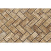 Herringbone pattern of Noce Exotic 1X2 Vein-Cut Travertine Mosaic tiles