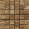 Brown travertine mosaic tiles in Noce Exotic 2X2 Mosaic Vein-Cut Travertine design