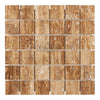 Square travertine mosaic tile in Noce Exotic 2X2 Mosaic Vein-Cut Travertine design