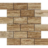 Noce Exotic 2X4 Brick Mosaic Vein-Cut Travertine Unfilled and Brushed Tile Display