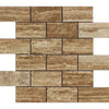 Noce Exotic 2X4 Brick Mosaic Vein-Cut Travertine Unfilled and Polished tile display