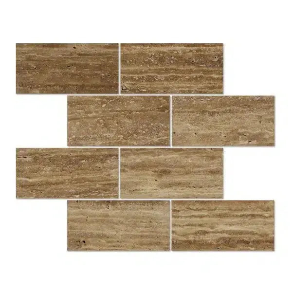 Noce Exotic 3X6 Vein-Cut Travertine Unfilled and Brushed Tile Wall Surface