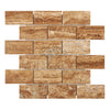 Noce Exotic 3X6 Vein-Cut Travertine Unfilled and Polished Brick Mosaic Tile