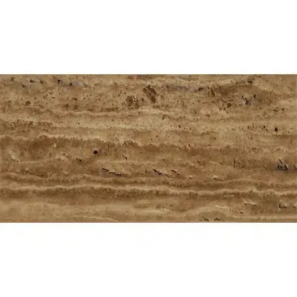 Brown travertine tile from Noce Exotic 6X12 Vein-Cut collection, unfilled and brushed