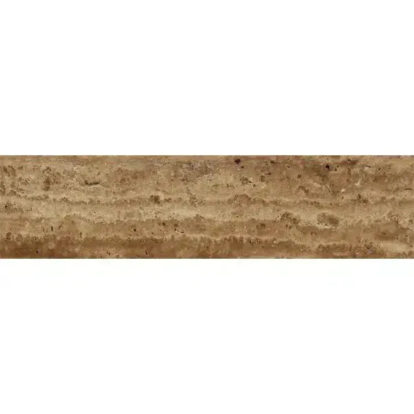 Noce Exotic 6X24 Vein-Cut Travertine Unfilled and Brushed stone tile display