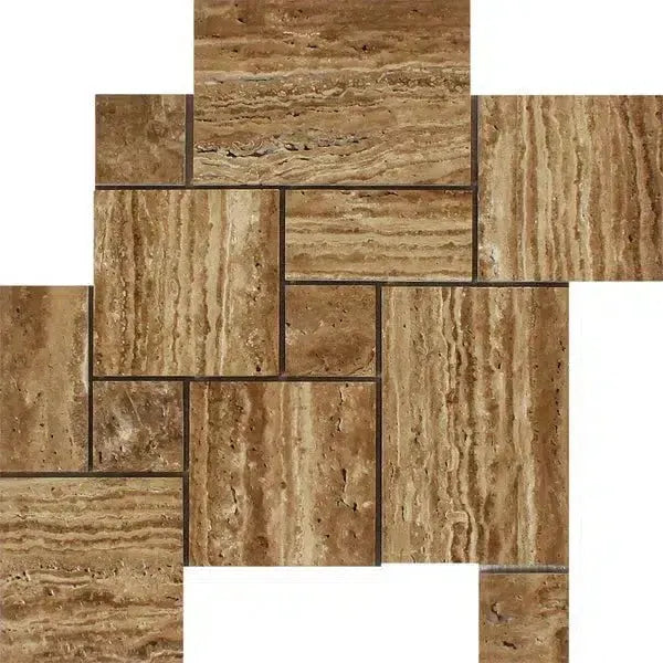 Noce Exotic OPUS Mini-Pattern Travertine Mosaic showcasing elegant vein-cut design